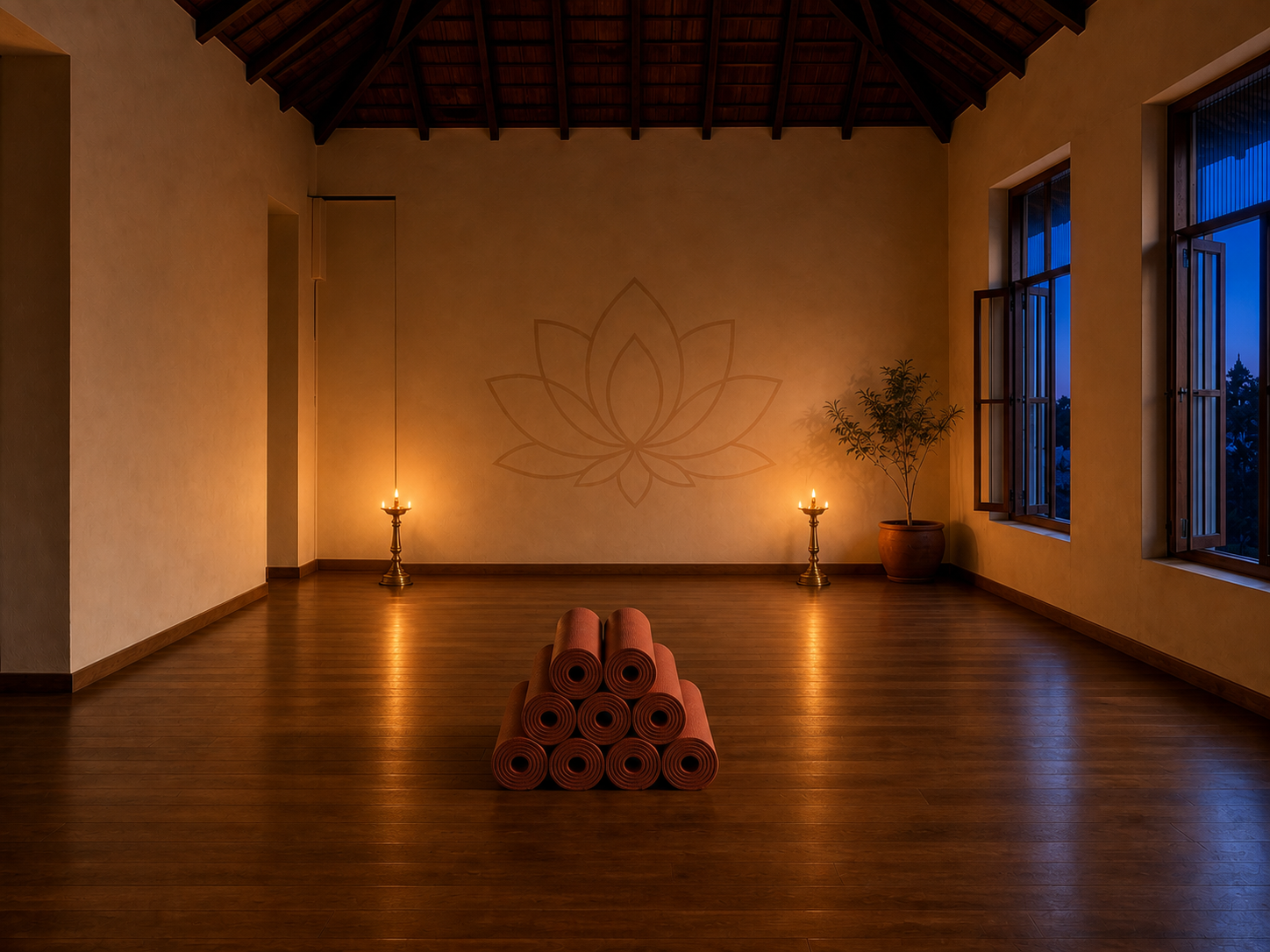 Yoga hall at twilight